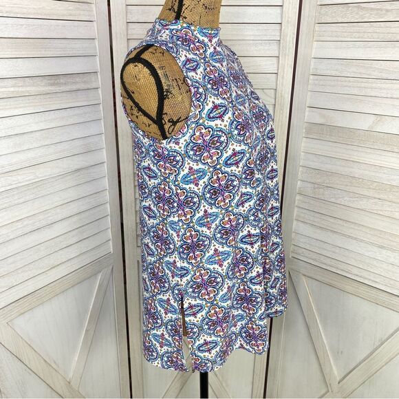 Sweet Tea’s by Pink Rose Mandala Mock Neck Sleeveless Top White Blue Small - Picture 3 of 11
